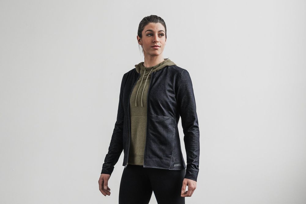 NOBULL Jakne Ženske - Nobull Twill Zip-Up Tamnoplave (263140-UAT)